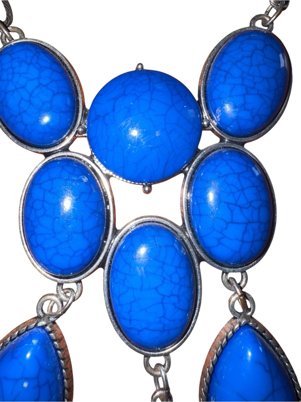Blue Statement Bib Necklace Boho Western Turquoise Look Festival Jewelry Bold - Picture 2 of 5